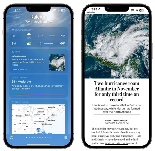 饶阳苹果14维修分享iPhone 14手机如何看天气时顺带看新闻 